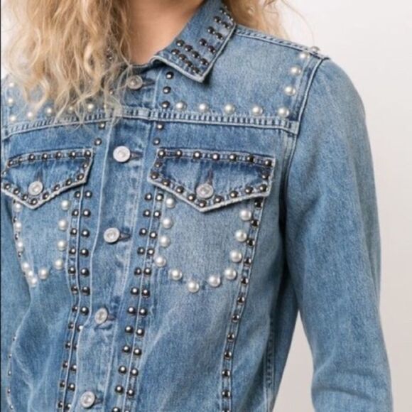 COH Cleo Embellished Studded Button Front Denim Jean Jacket Blue S - Picture 9 of 14